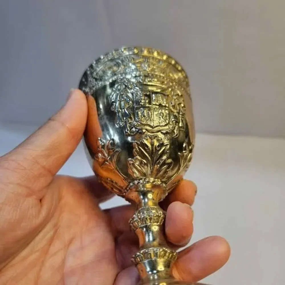 Vintage Silver-Plated Coat of Arms Goblet
